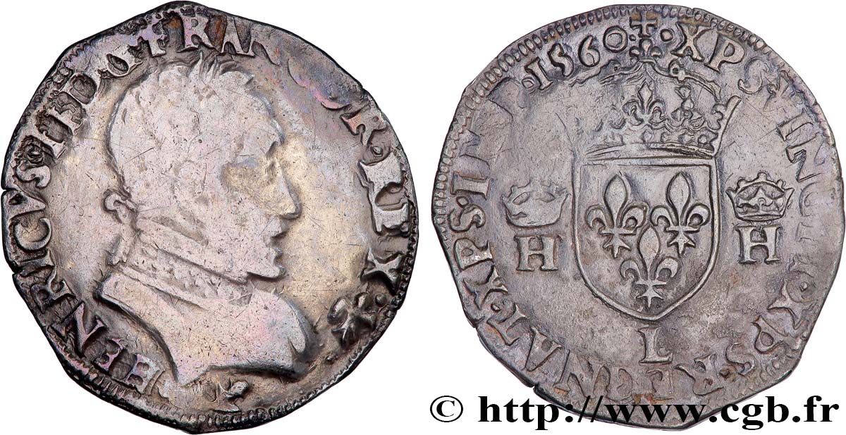 FRANCIS II. COINAGE IN THE NAME OF HENRY II Teston au buste lauré, 2e type 1560 Bayonne VF
