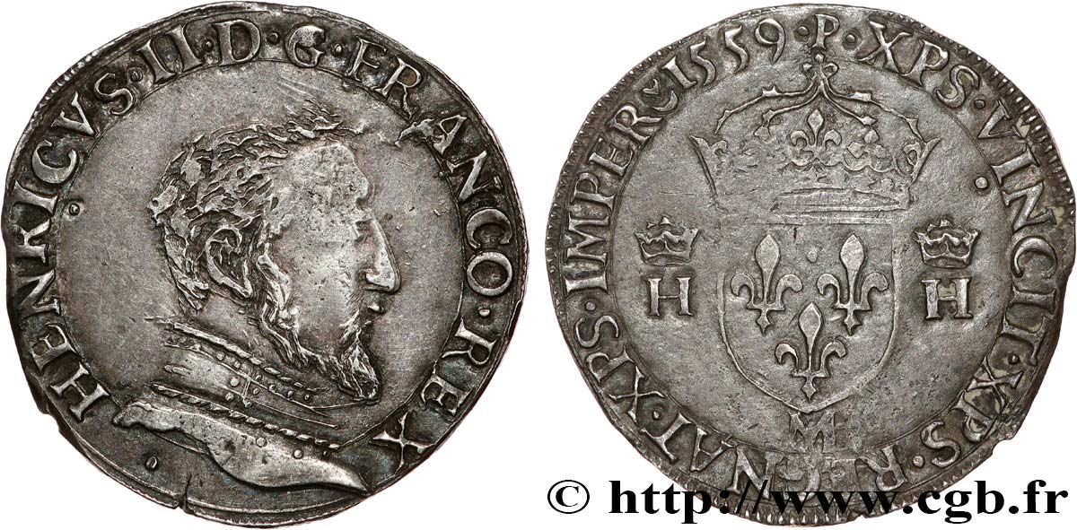 FRANÇOIS II. MONNAYAGE AU NOM D HENRI II Teston à la tête nue, 5e type
 1559 Toulouse TTB+