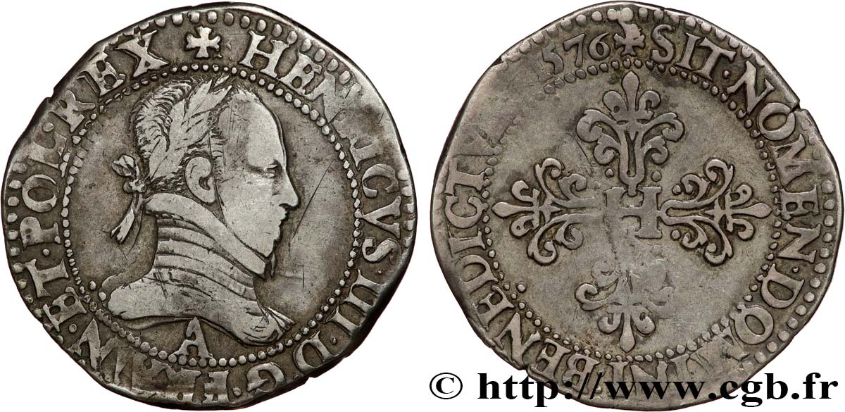 HENRY III Franc au col plat 1576 Paris fSS