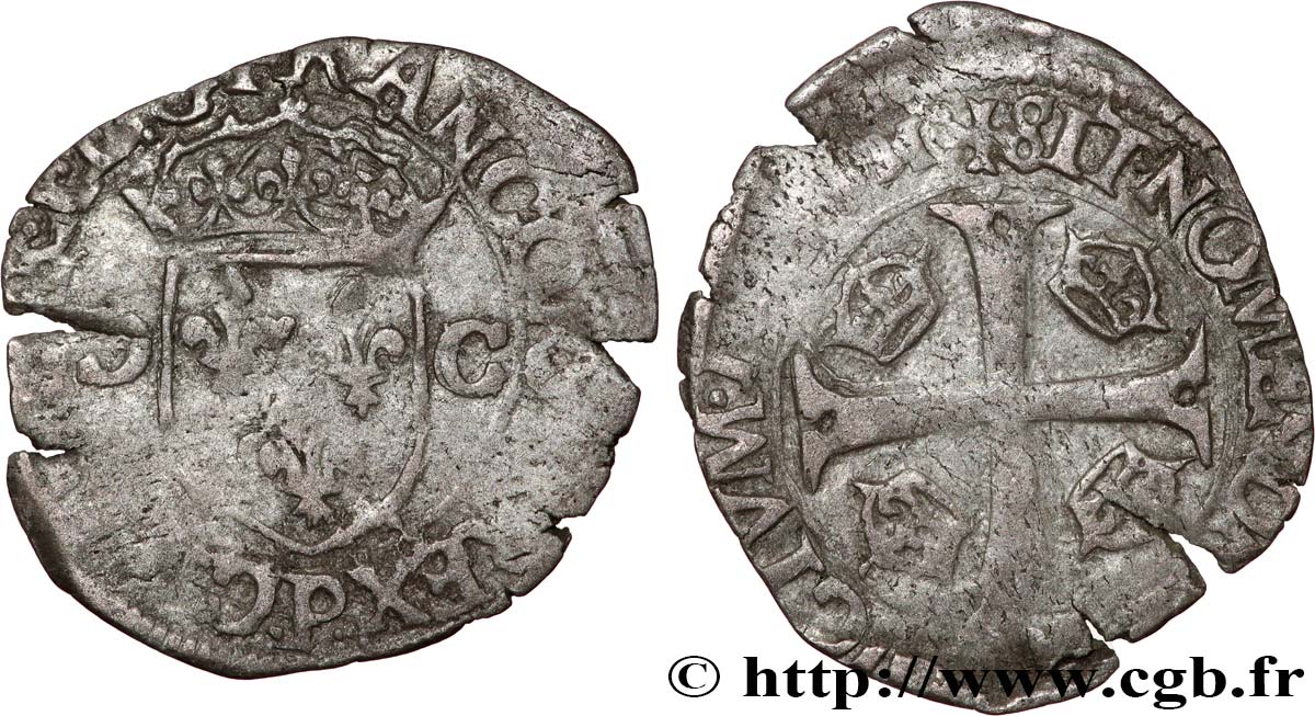 CHARLES X, CARDINAL DE BOURBON Douzain aux deux C, 1er type n.d. Dijon TB