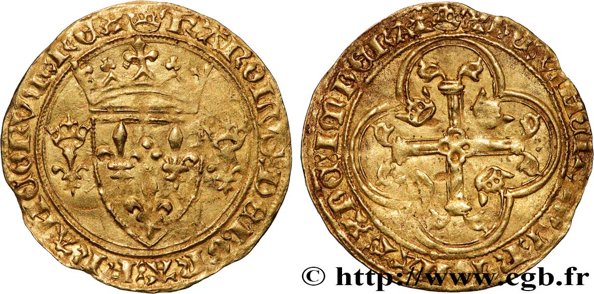 CHARLES VII LE BIEN SERVI / THE WELL-SERVED Écu d or à la couronne ou écu neuf 12/08/1445 Tournai XF