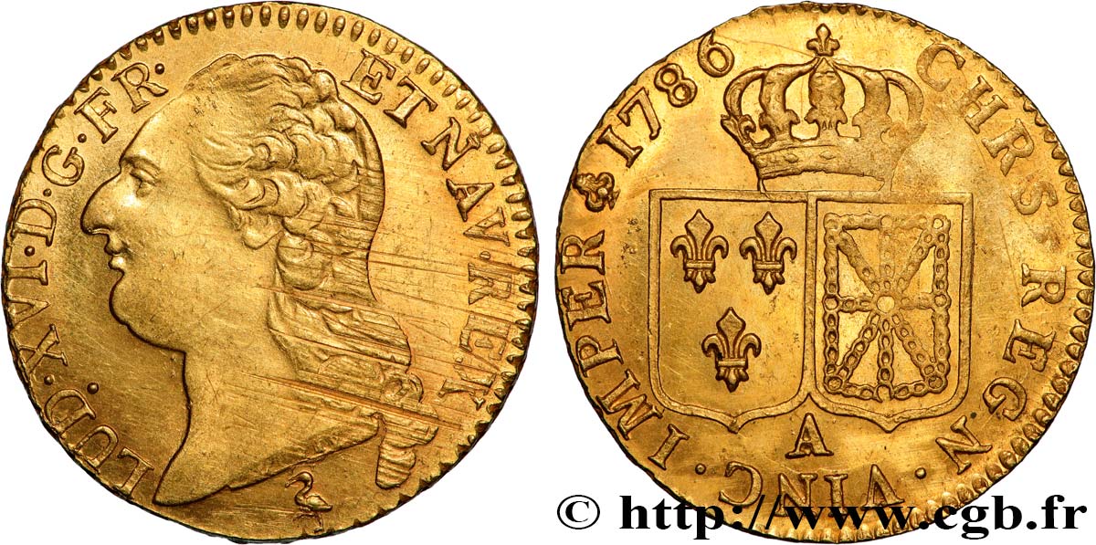 LOUIS XVI Louis d or aux écus accolés 1786 Paris AU