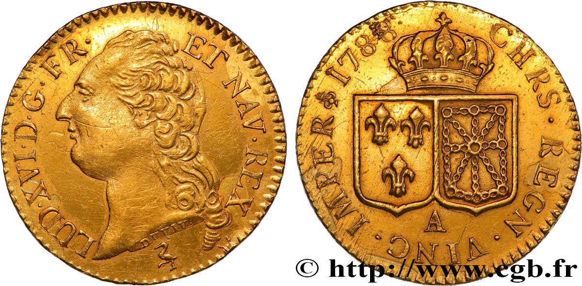 LOUIS XVI Louis d or aux écus accolés 1788 Paris XF