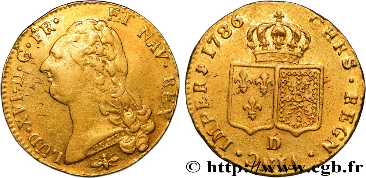 LOUIS XVI Double louis d’or aux écus accolés 1786 Lyon TB+/TTB