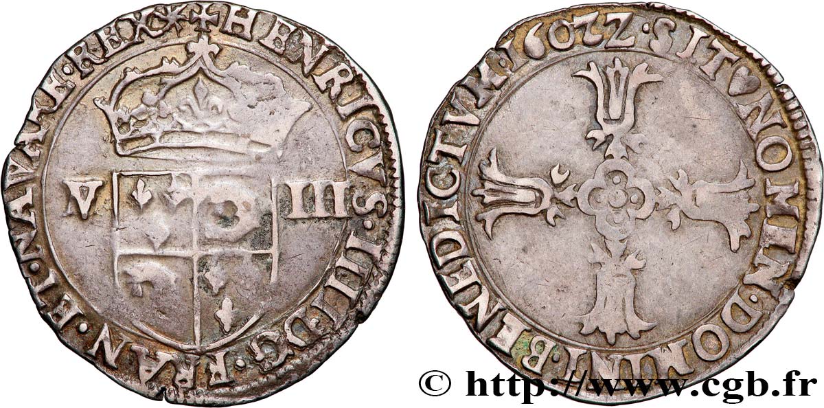 HENRI IV LE GRAND Huitième d écu du Dauphiné 1602 Grenoble TTB