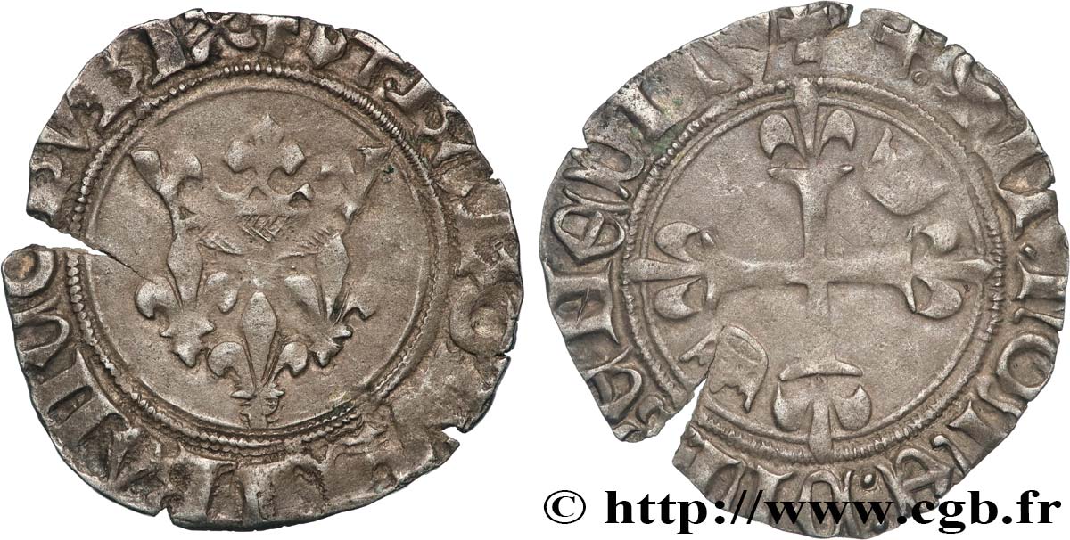 CHARLES, REGENCY - COINAGE WITH THE NAME OF CHARLES VI Gros dit  florette  17/06/1419 Beaucaire MBC