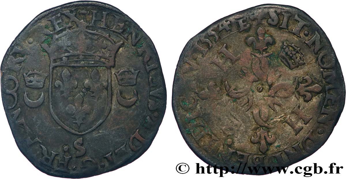 HENRI II Douzain aux croissants 1554 Troyes TB+