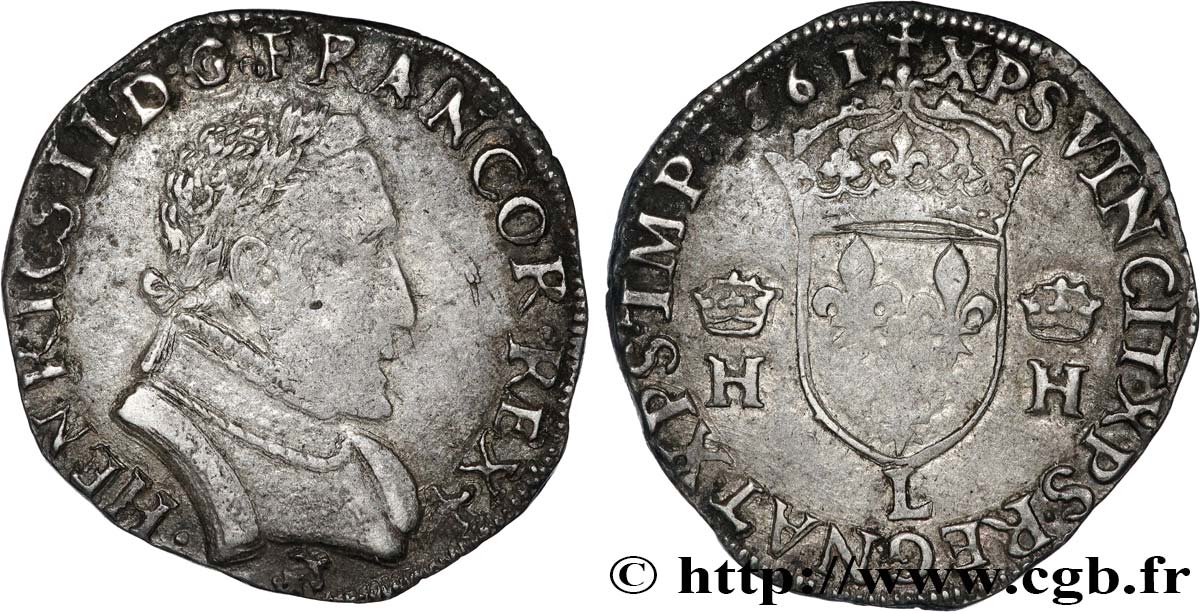 CHARLES IX COINAGE IN THE NAME OF HENRY II Teston au buste lauré, 2e type 1561 Bayonne XF