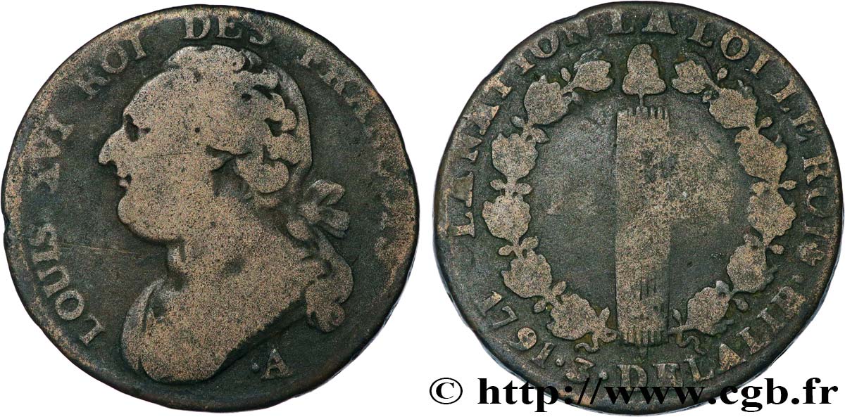 LOUIS XVI (MONARQUE CONSTITUTIONNEL) 12 deniers dit au faisceau , type FRANÇOIS 1792 Paris TB