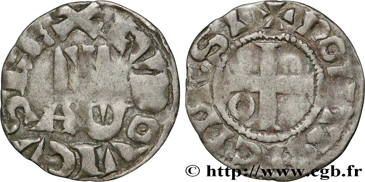 LUIGI VI  THE FAT  Denier, 6e type c. 1120-1130 Pontoise BB
