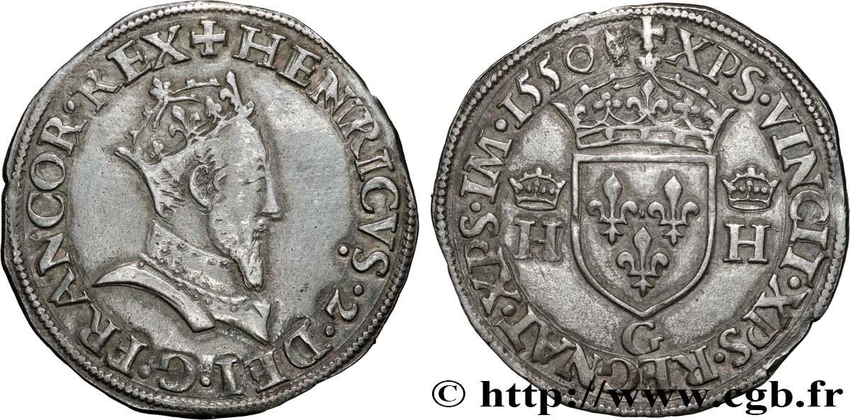 HENRY II Demi-teston à la tête couronnée 1550 Poitiers XF/AU