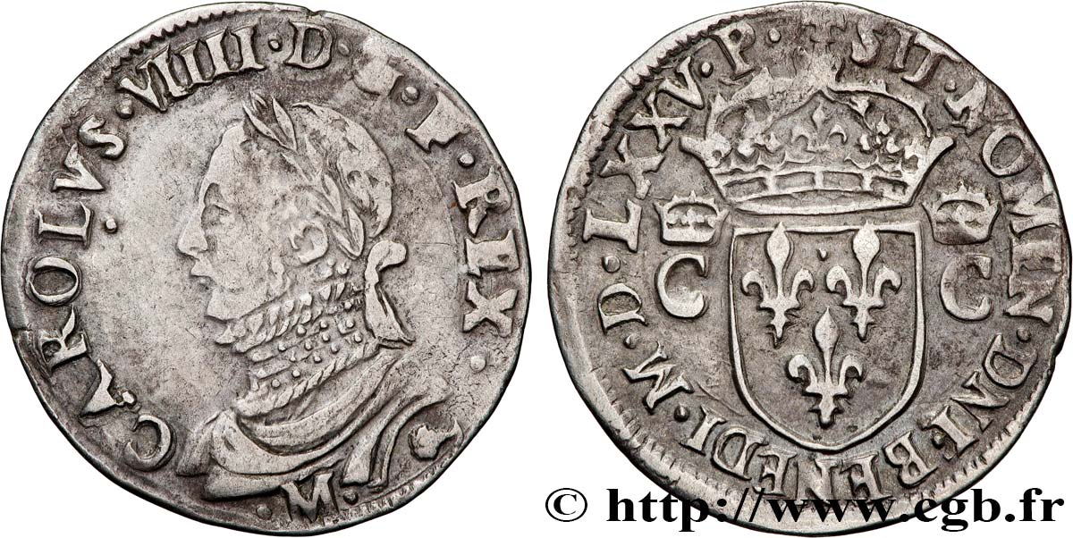 HENRY III. COINAGE IN THE NAME OF CHARLES IX Demi-teston, 10e type 1575 Toulouse AU