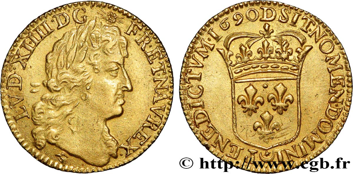 LOUIS XIV LE GRAND OU LE ROI SOLEIL Demi-louis d or à l écu 1690 Lyon TTB+