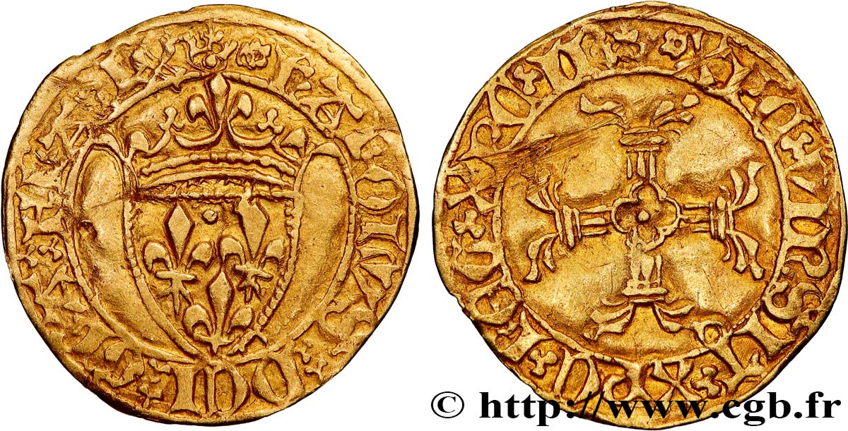 CHARLES VII  THE WELL SERVED  Demi-écu d or à la couronne ou demi-écu neuf n.d. La Rochelle fVZ/SS