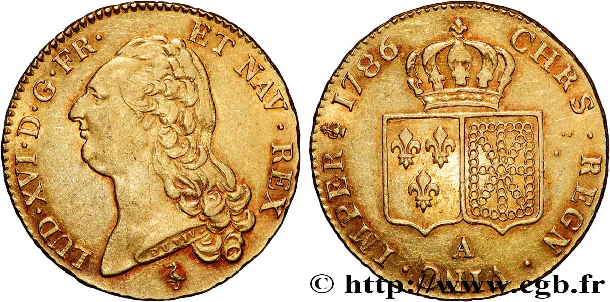 LOUIS XVI Double louis d’or aux écus accolés 1786 Paris AU/AU