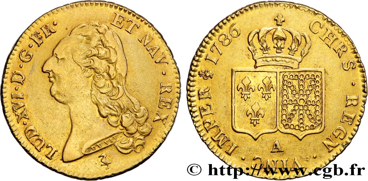 LOUIS XVI Double louis d’or aux écus accolés 1786 Paris MBC+/EBC