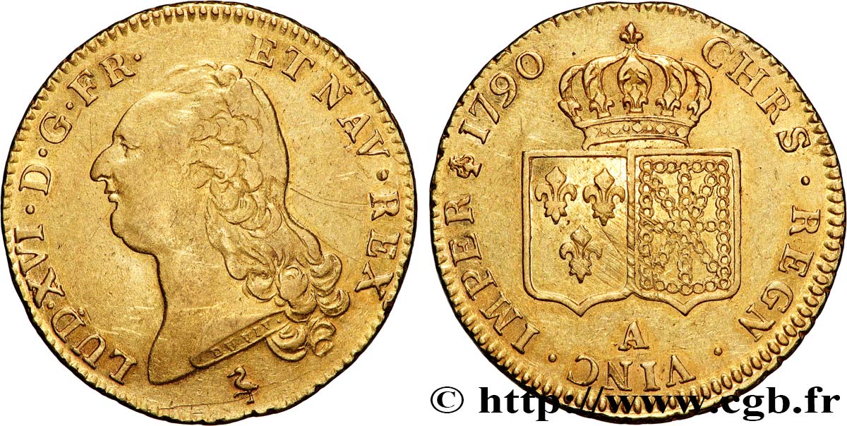 LOUIS XVI Double louis d’or aux écus accolés 1790 Paris MBC/MBC+