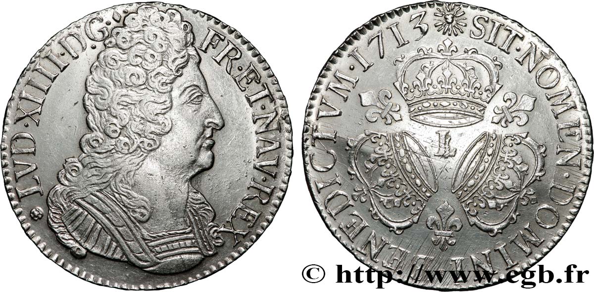 LOUIS XIV  THE SUN KING  Écu aux trois couronnes 1713 Bayonne AU