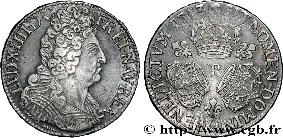LOUIS XIV  THE SUN KING  Demi-écu aux trois couronnes 1713 Dijon q.SPL