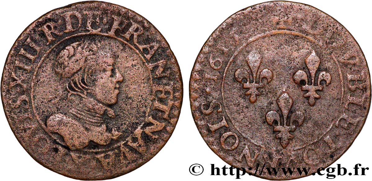 LOUIS XIII LE JUSTE Double tournois, type 2 1615 Amiens TTB