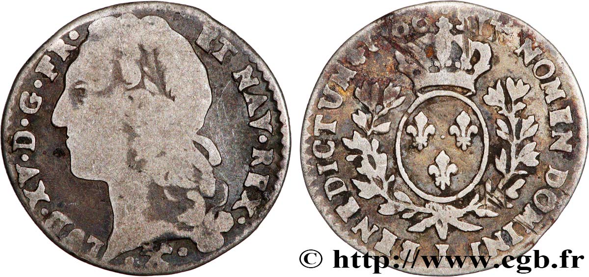 LOUIS XV DIT LE BIEN AIMÉ Dixième d écu aux branches d’olivier, tête ceinte d’un bandeau 1766 Bayonne TB