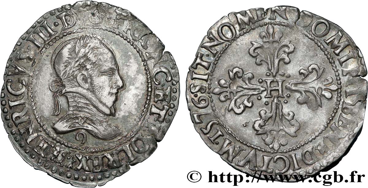 HENRY III Quart de franc au col plat 1576 Rennes VZ