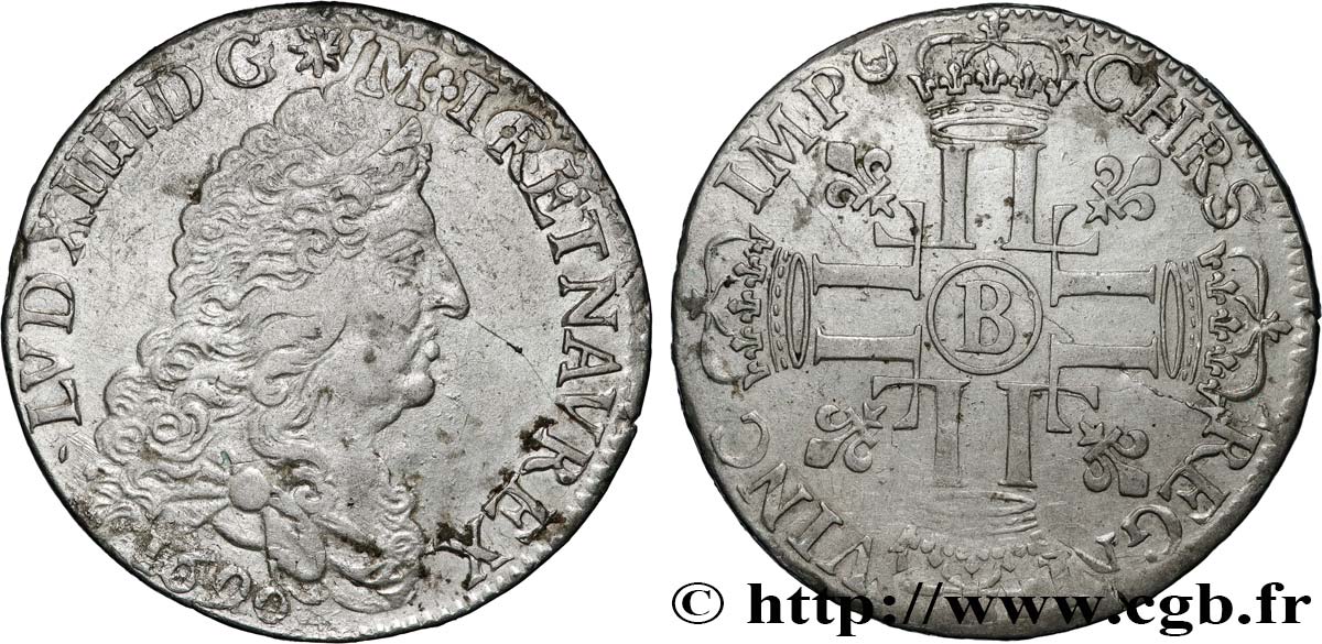 LOUIS XIV  THE SUN KING  Demi-écu aux huit L, 1er type 1690 Rouen XF