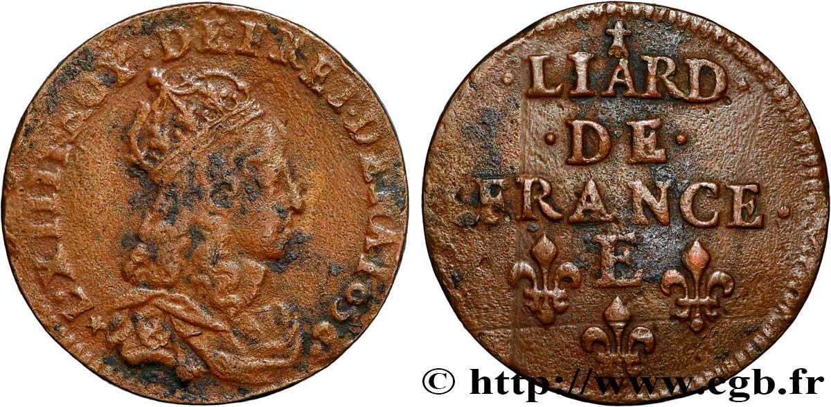 LOUIS XIV  THE SUN KING  Liard de cuivre, 2e type 1656 Meung-sur-Loire q.SPL