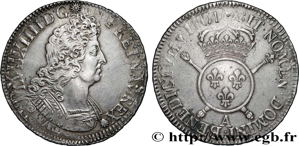 LOUIS XIV  THE SUN KING  Écu aux insignes 1701 Paris AU