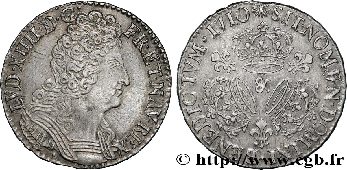 LOUIS XIV  THE SUN KING  Demi-écu aux trois couronnes 1710 Aix-en-Provence q.SPL/SPL