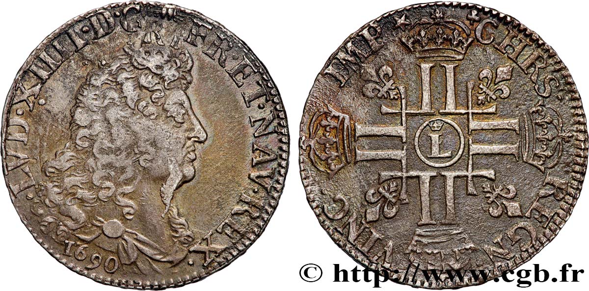 LOUIS XIV  THE SUN KING  Demi-écu aux huit L, 1er type 1690 Lille BB