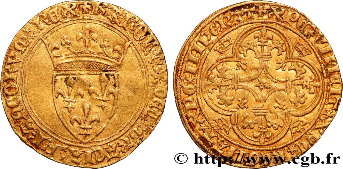 CHARLES VI  THE MAD  OR  THE WELL-BELOVED  Écu d or à la couronne 11/03/1385 Saint-Quentin q.SPL