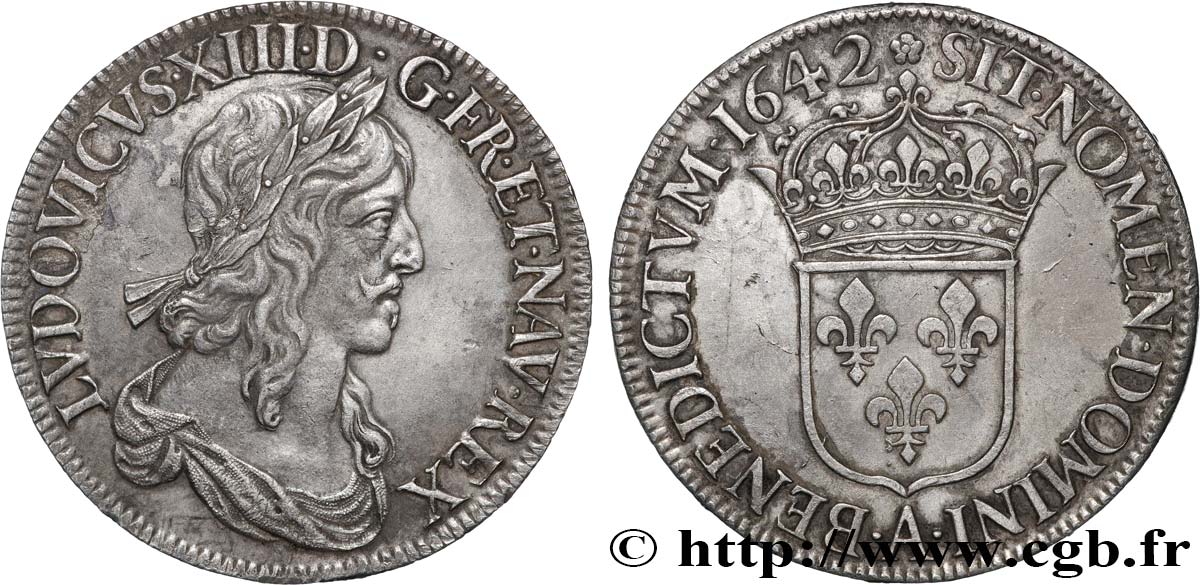 LOUIS XIII LE JUSTE Écu, buste drapé (1er buste de Jean Warin) 1642 Paris, Monnaie de Matignon TTB+