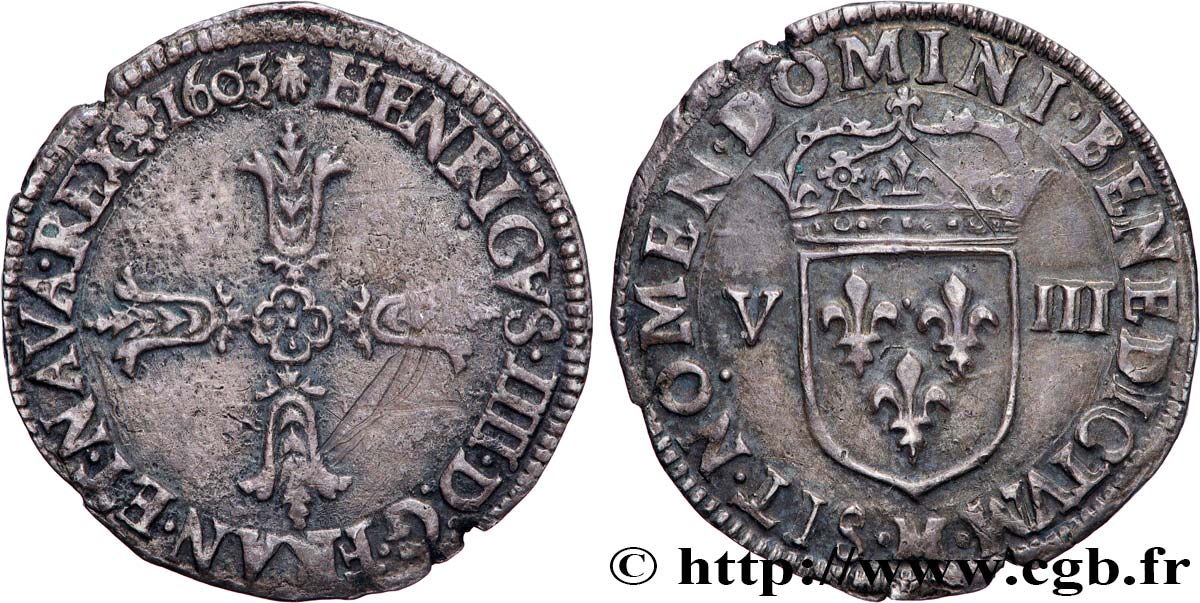 HENRY IV Huitième d écu, croix feuillue de face 1603 Toulouse BB/q.SPL