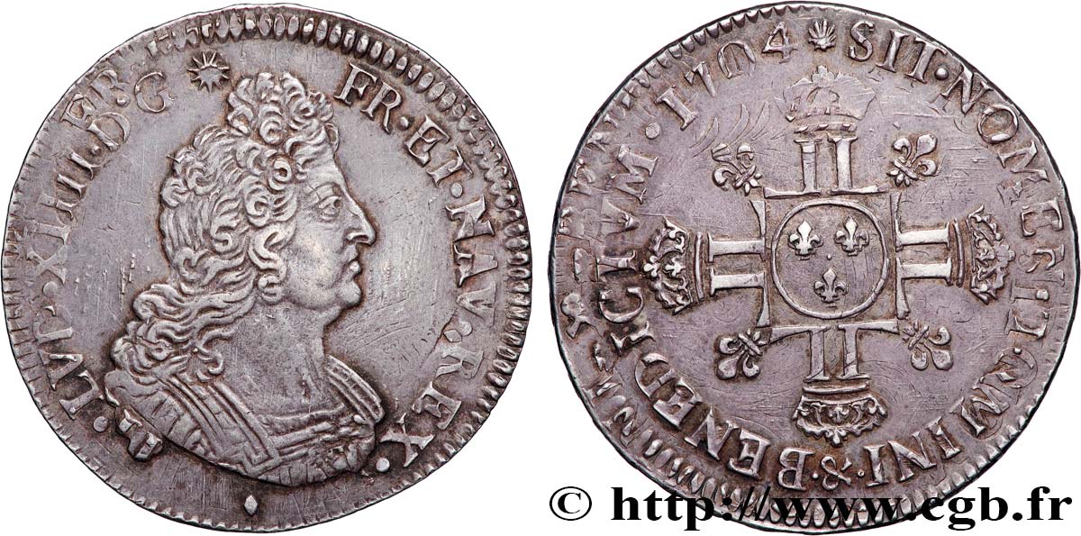 LOUIS XIV  THE SUN KING  Demi-écu aux huit L, 2e type 1704 Aix-en-Provence EBC