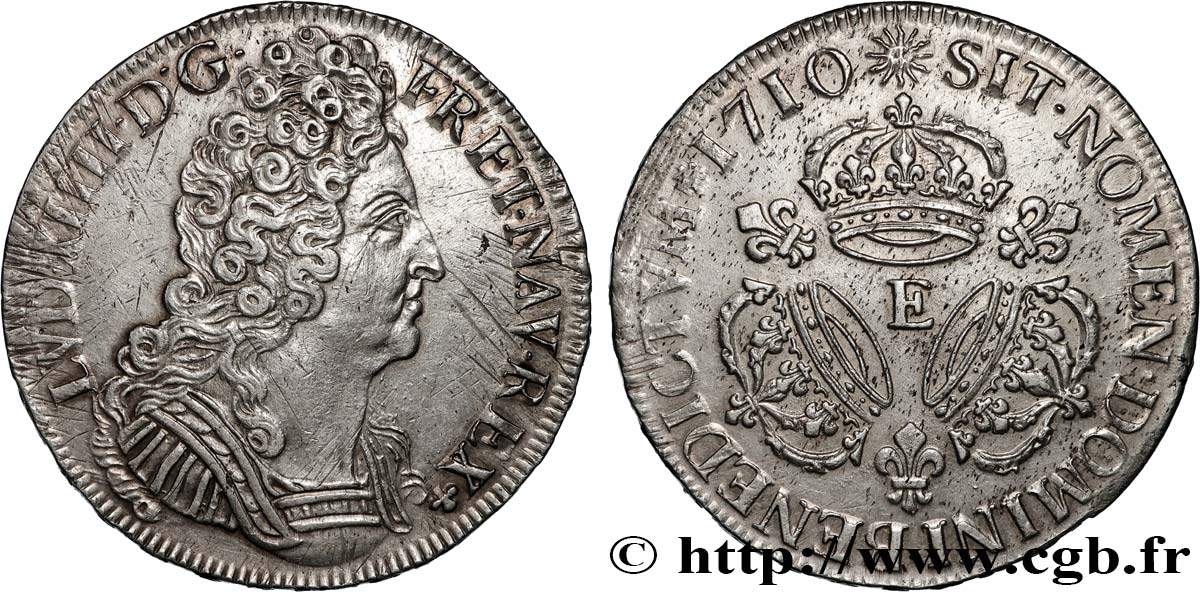 LOUIS XIV  THE SUN KING  Écu aux trois couronnes 1710 Tours fVZ/VZ