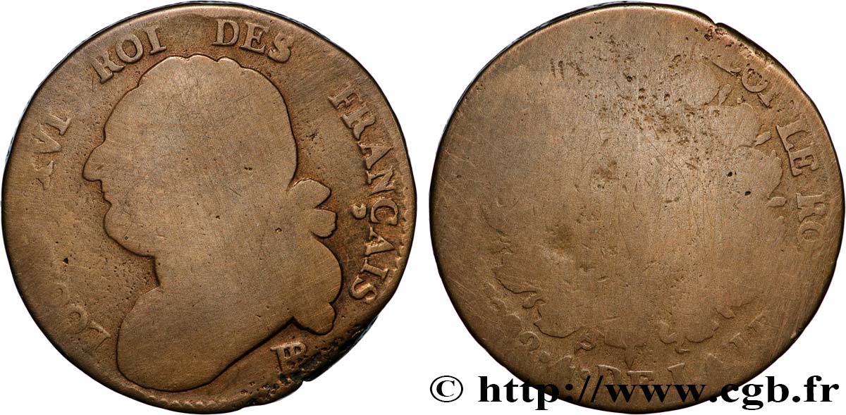 LOUIS XVI (MONARQUE CONSTITUTIONNEL) 12 deniers dit au faisceau , type FRANÇAIS 1792 Strasbourg B+