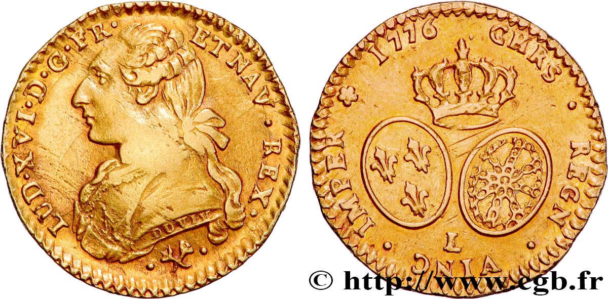 LOUIS XVI Demi-louis d’or aux écus ovales 1776 Bayonne q.BB/BB