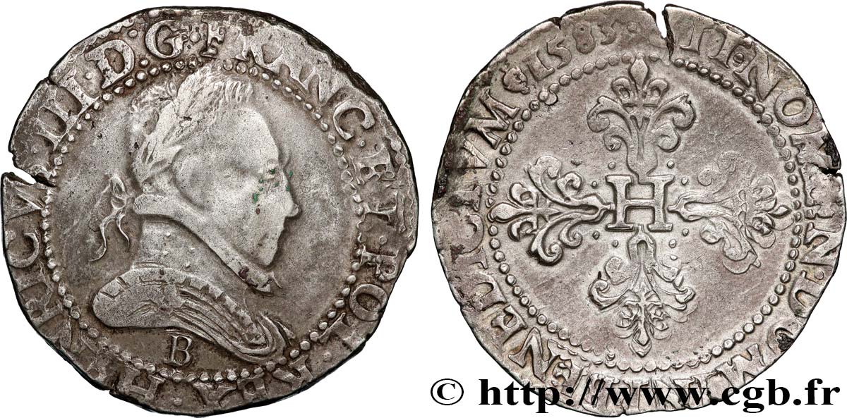 HENRI III Franc au col plat 1583 Rouen TTB+