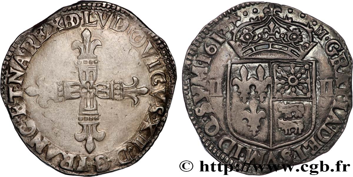 LOUIS XIII LE JUSTE Quart d écu de Béarn 1612 Pau TTB