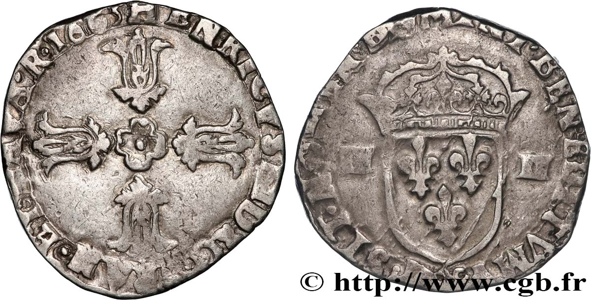 HENRY IV Quart d écu, écu de face, 2e type, écu de face 1603 Aix-en-Provence MB