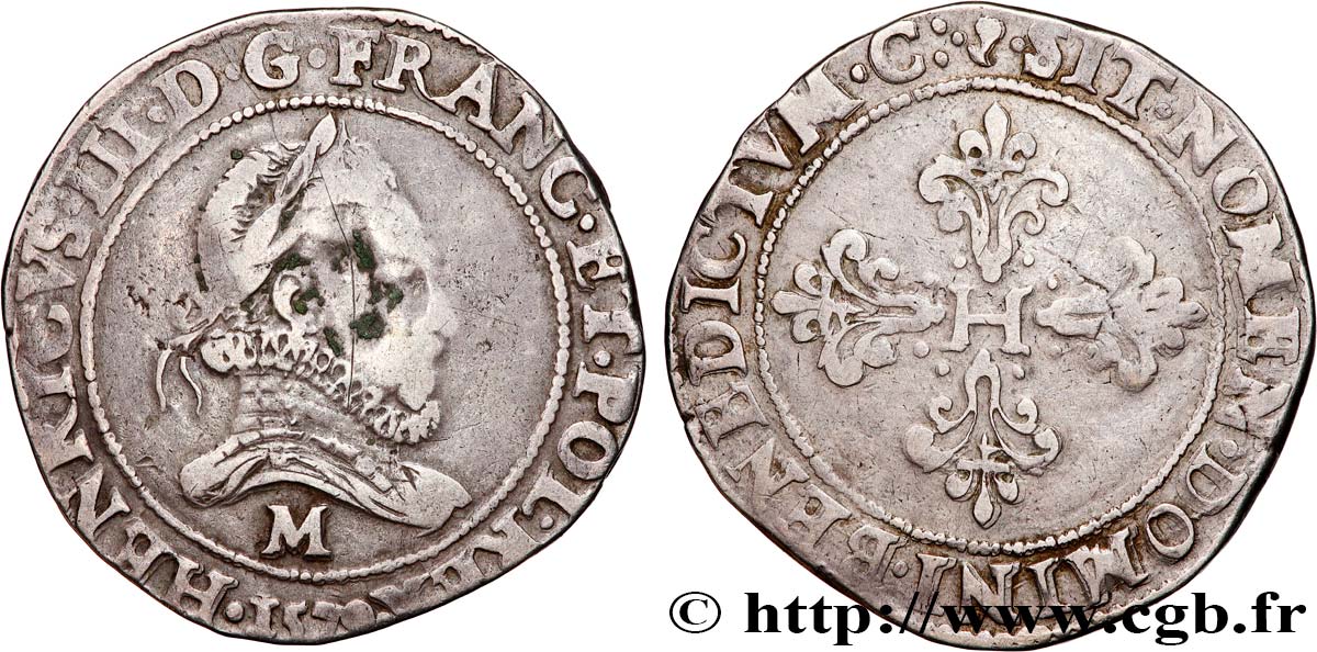HENRI III Franc au col fraisé 1579 Toulouse TB+