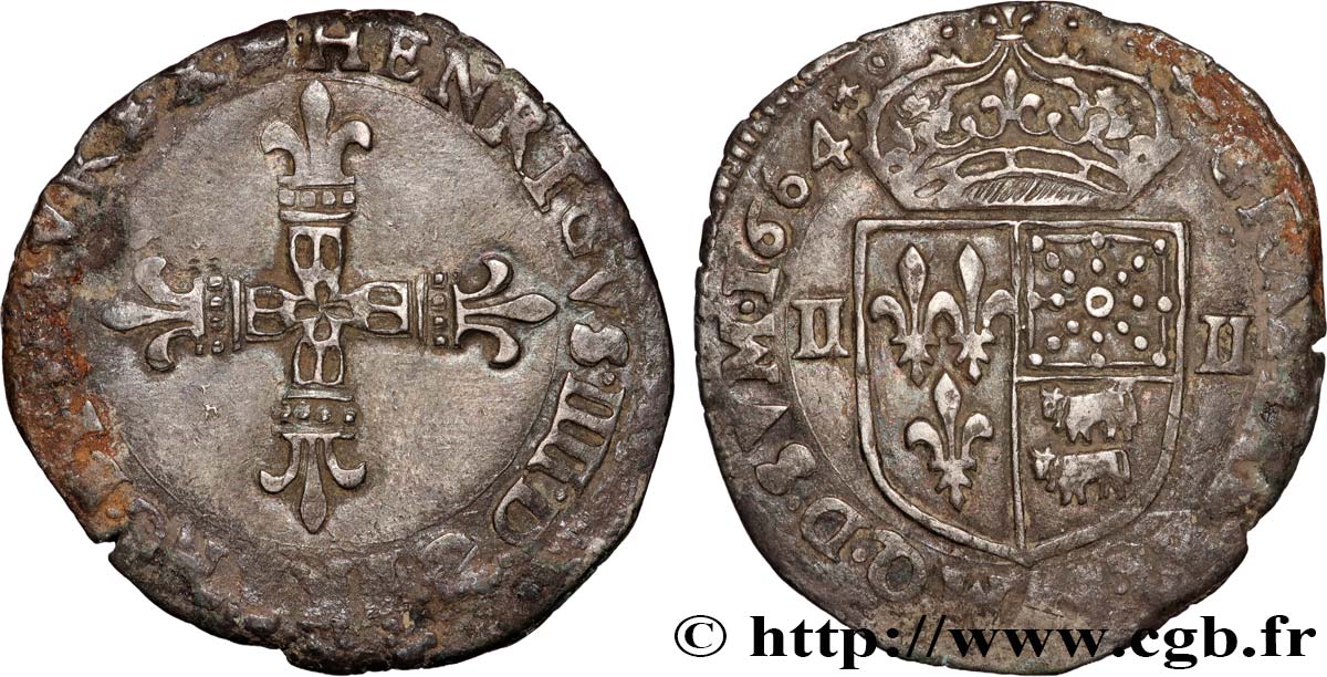 HENRY IV Quart d écu de Béarn 1604 Morlaàs SS