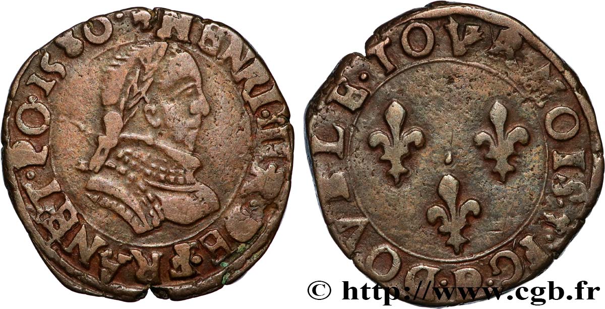 HENRI III Double tournois, 1er type de Dijon 1580 Dijon TTB