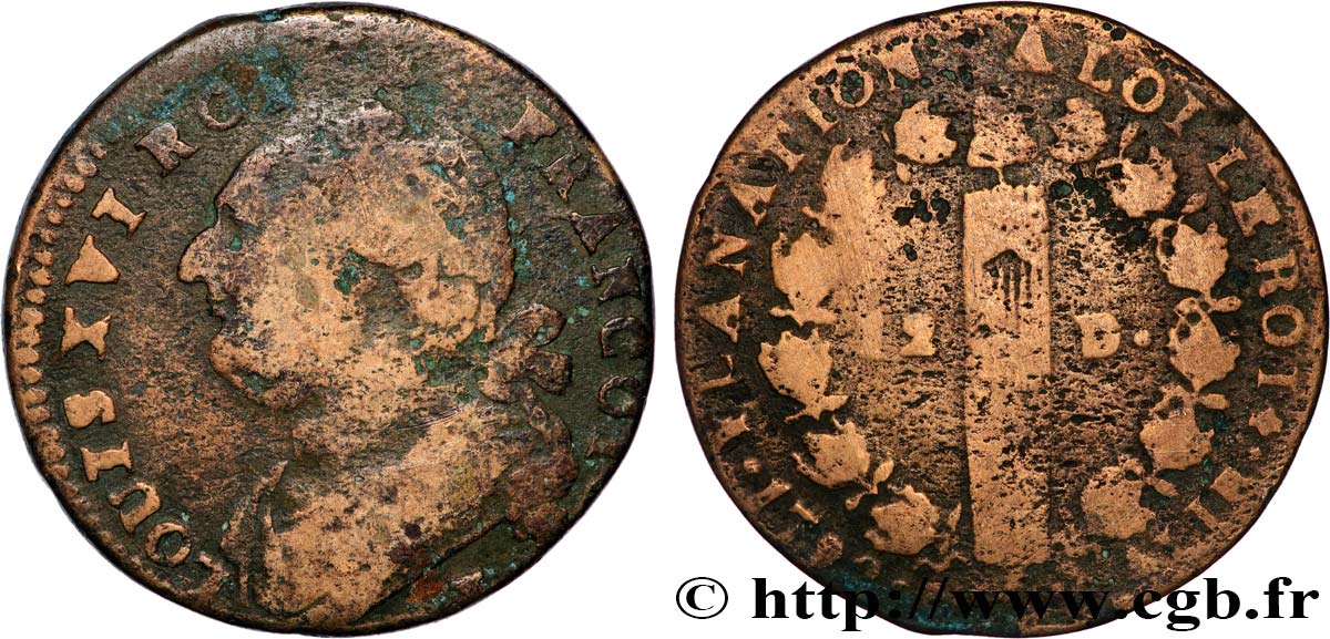 LOUIS XVI 12 deniers dit au faisceau , type FRANÇOIS 1792 Paris S