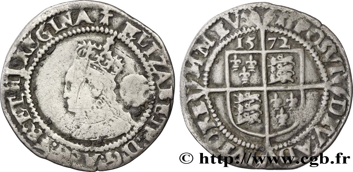 ENGLAND - KINGDOM OF ENGLAND - ELIZABETH I Six pences (3e et 4e émissions) 1572 Londres VF/VF