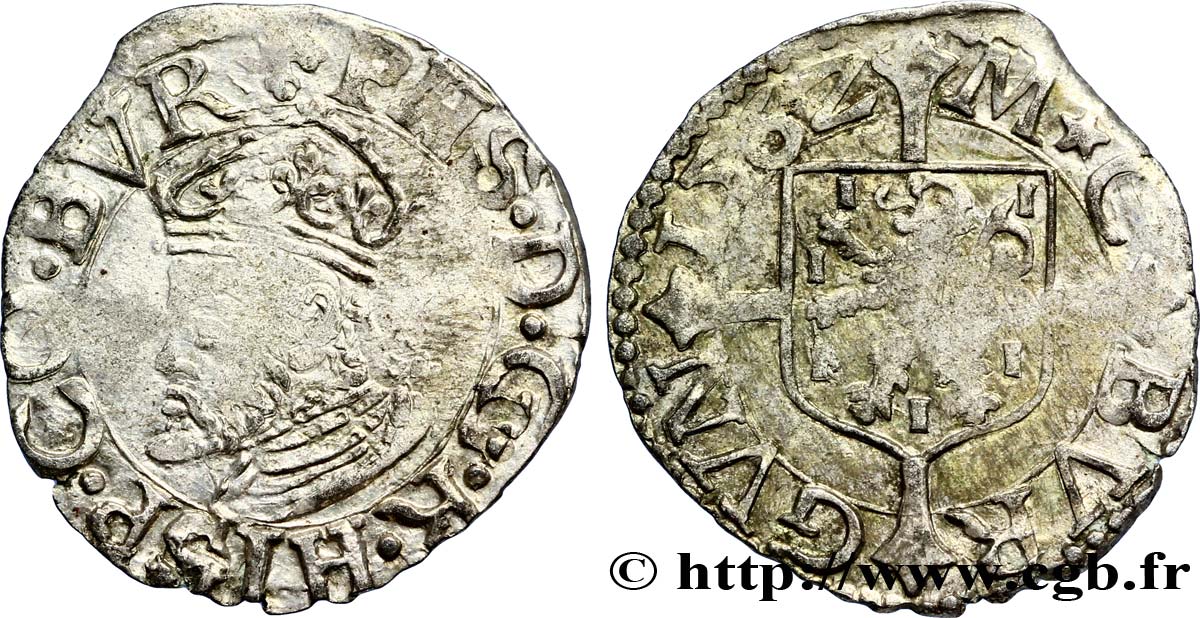COUNTY OF BURGUNDY - PHILIPPE II OF SPAIN Petit blanc ou demi-carolus 1562 Dole q.SPL