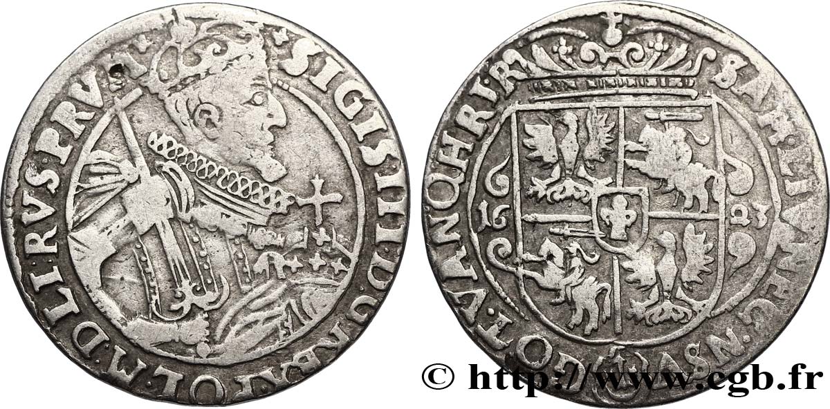 POLAND - SIGISMUND III VASA Quart de thaler ou ort koronny 1623 Cracovie VF