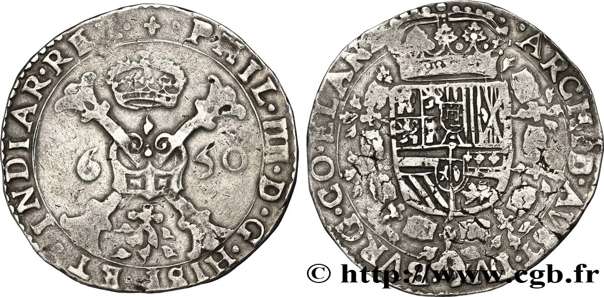 SPANISH NETHERLANDS - COUNTY OF FLANDERS - PHILIP IV Patagon 1650 Bruges VF