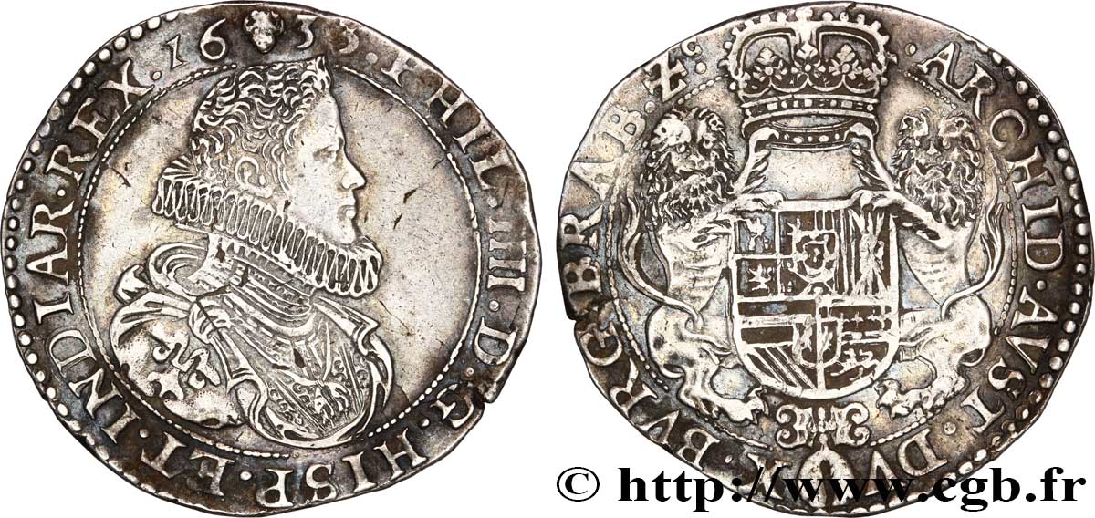 PAYS-BAS ESPAGNOLS - DUCHÉ DE BRABANT - PHILIPPE IV Demi-ducaton 1633 Bruxelles TTB